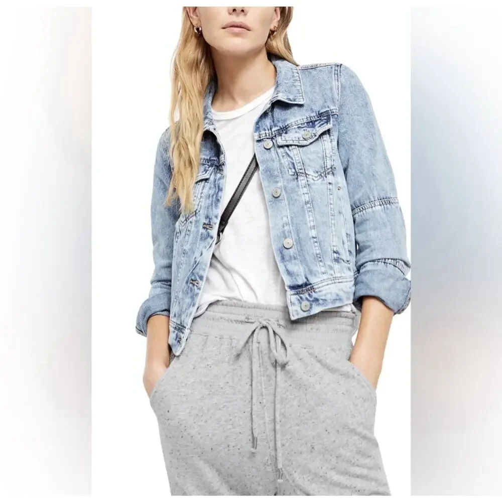 Free People Rumors Denim‎ Jacket Womens XS Light Indigo Boho Preppy Streetwear